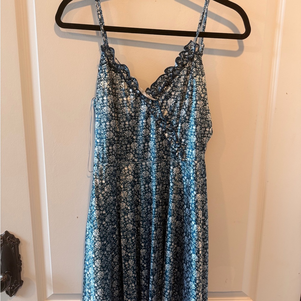 Floral Blue Dress with Spaghetti Straps